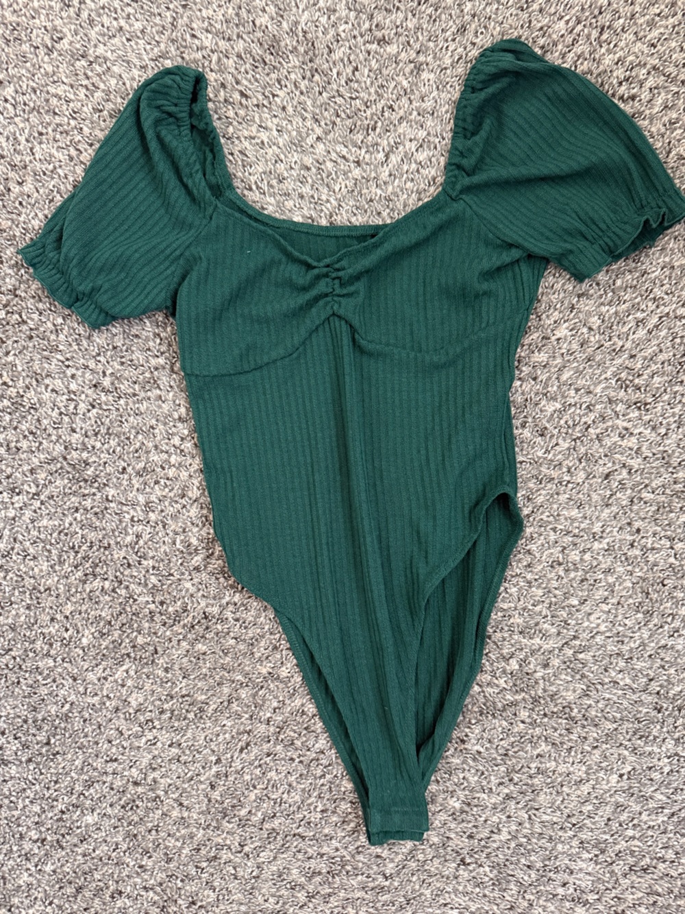 SHEIN Forest Green Ribbed Off-Shoulder Bodysuit